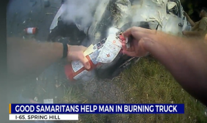 drivers help rescue man from burning truck